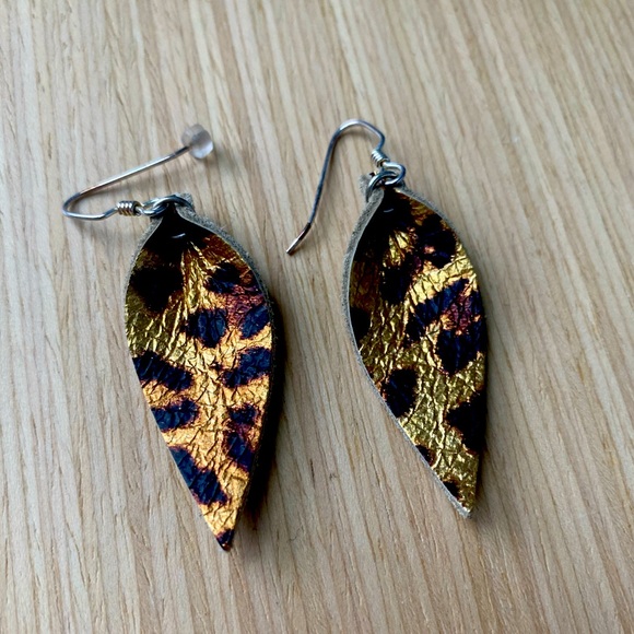 Jewelry - Metallic Leopard Leather Earrings